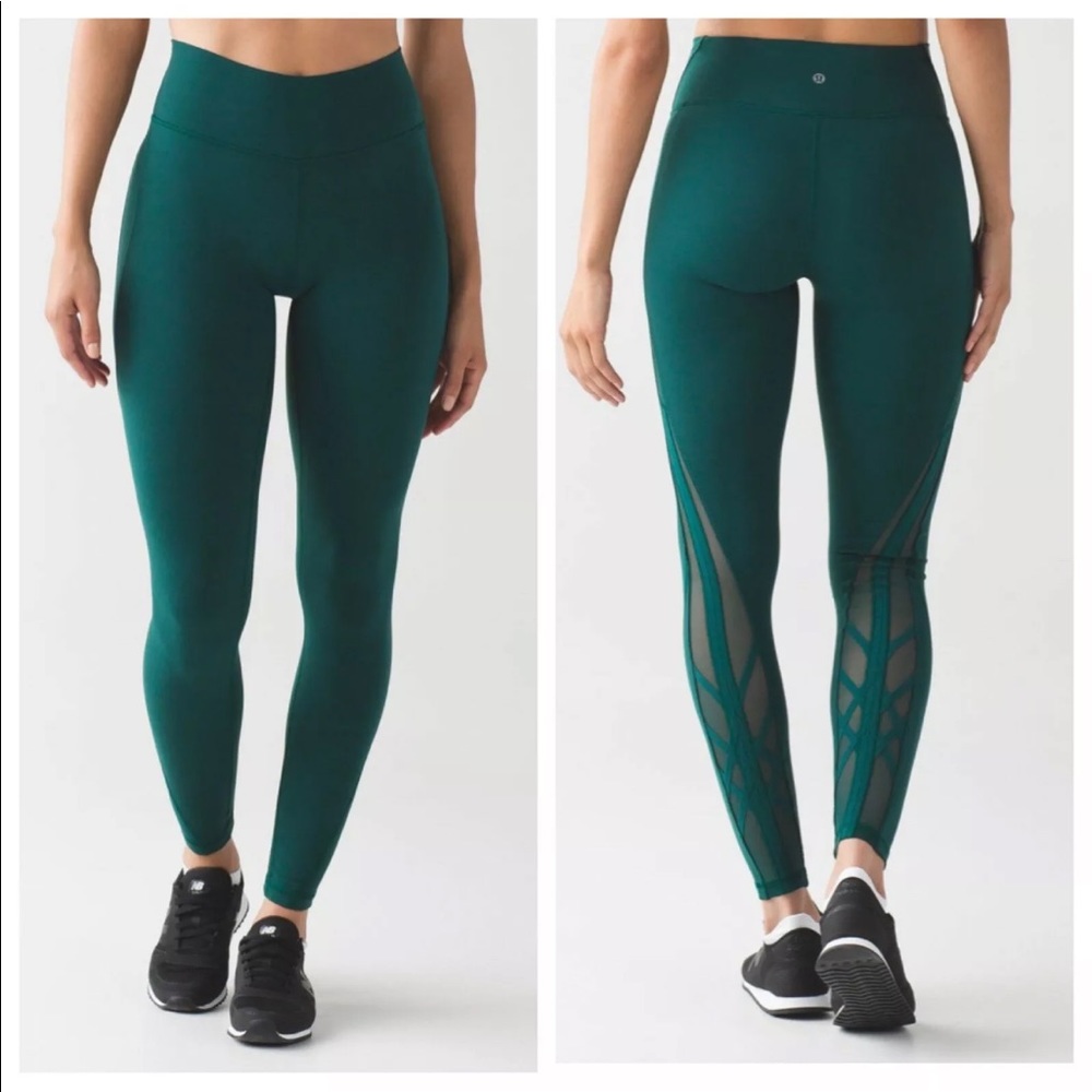 NWOT Lululemon Essential Rhythm Pant - Deep Green - Size 2 Mesh Cross Legging